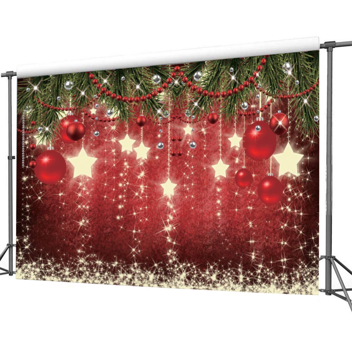 Chaiya 7X5Ft Christmas Red Background Winter Snowflake New Year'S Eve Photography Family Party Shining Stars Background Red Happ